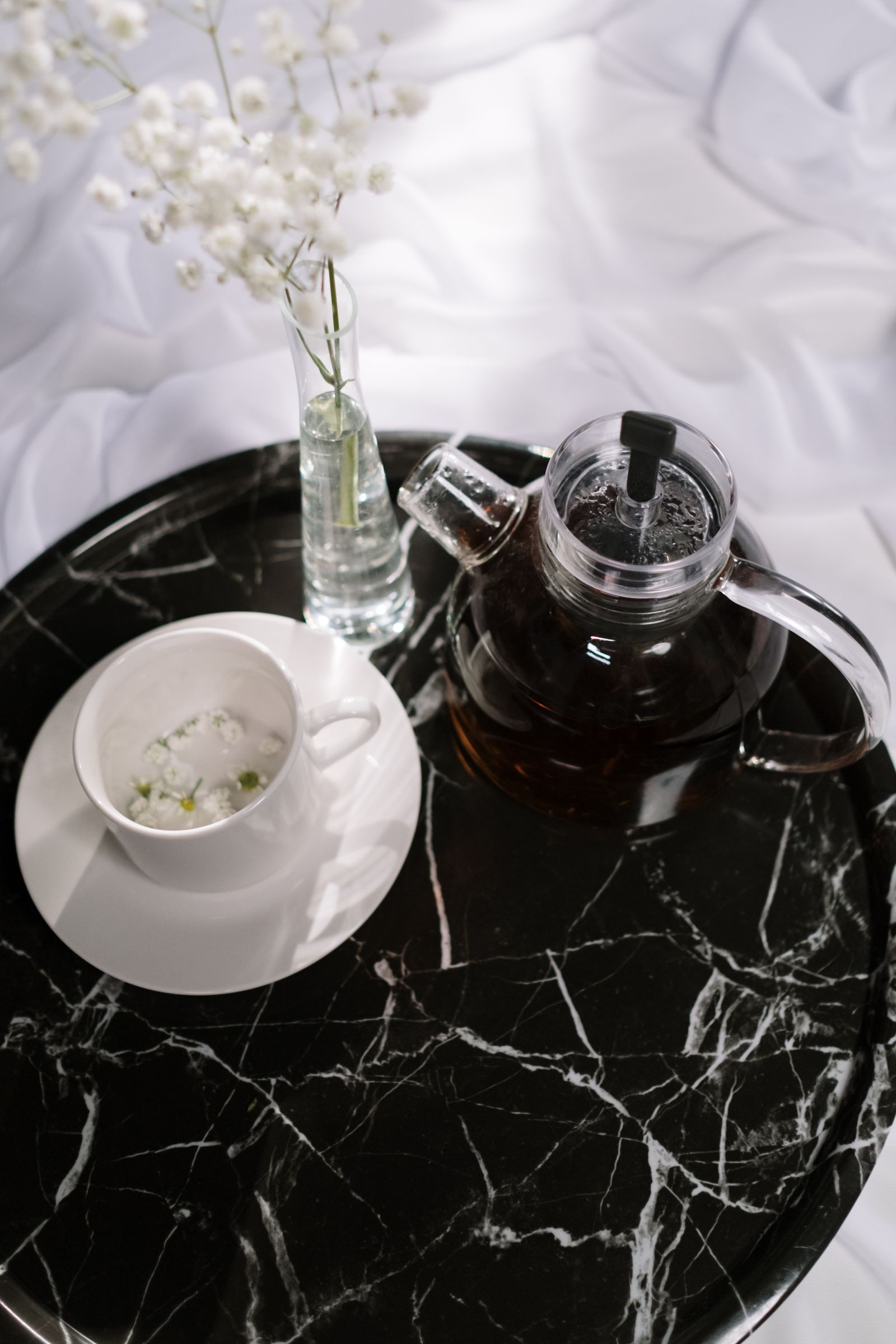 Warm evening still life with tea and soft interior light